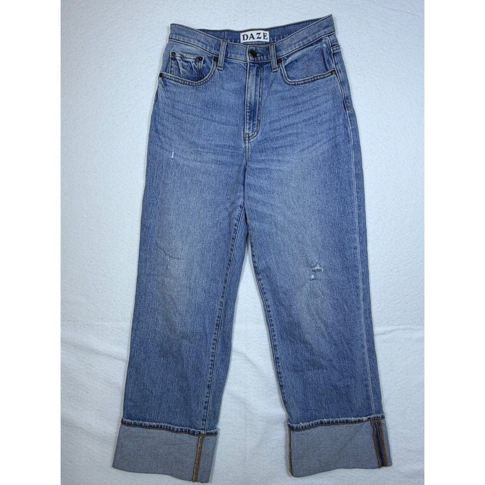 DAZE Tough Love Jeans Women 26 Blue High Rise Straight Leg Wide Cuff D00016366TX